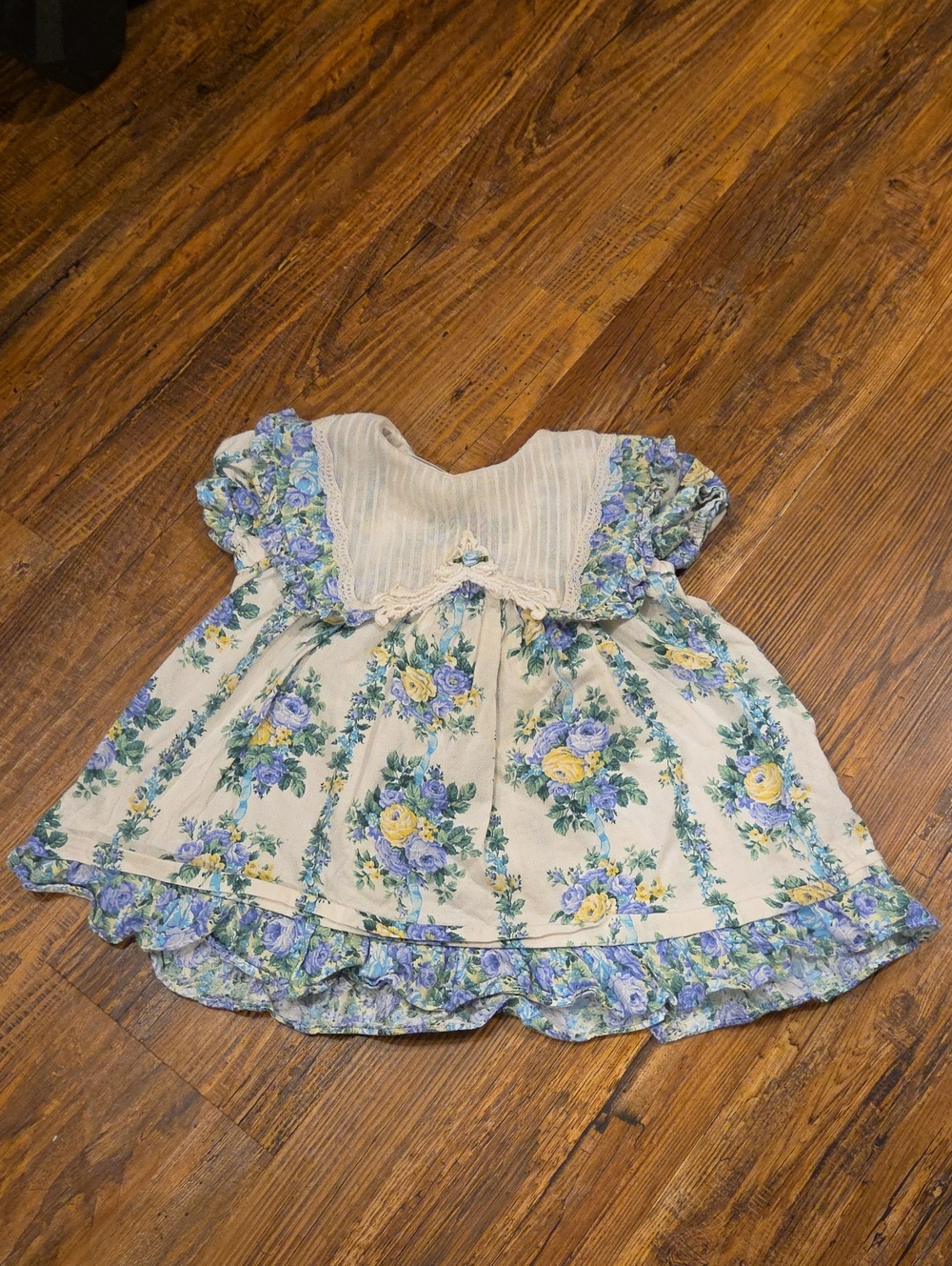 Toddler Floral Puff-Sleeve Dress in Cream, Blue & Yellow